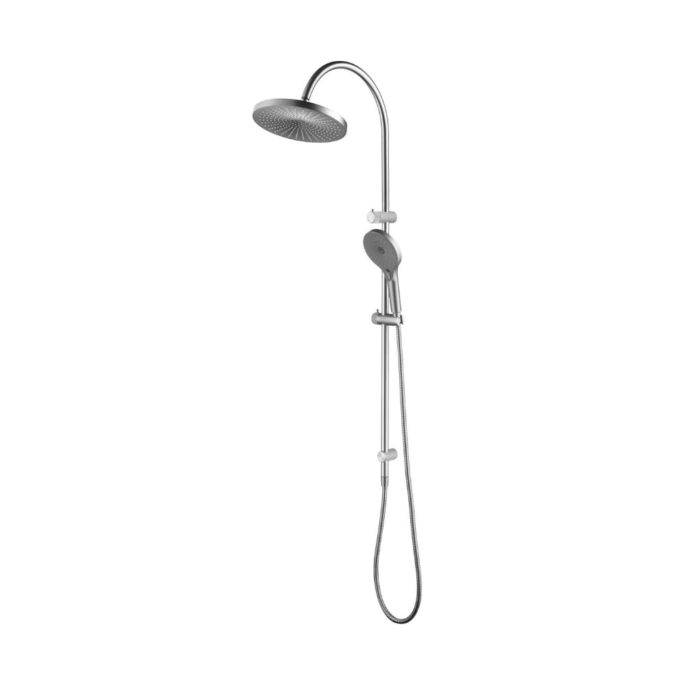 BELLA VISTA MICA FLUTED GOOSENECK DUAL SHOWER RAIL 1200MM BRUSHED NICKEL