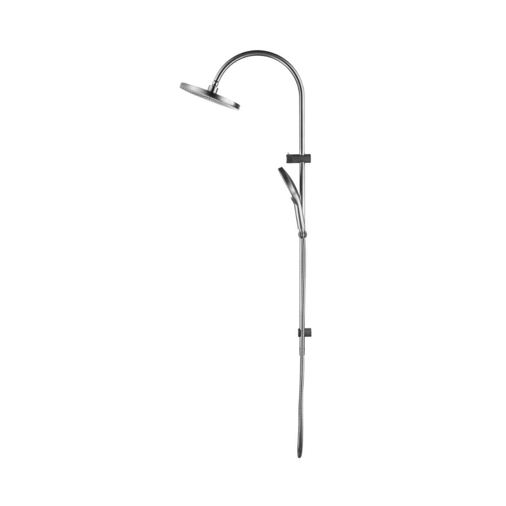 BELLA VISTA MICA FLUTED GOOSENECK DUAL SHOWER RAIL 1200MM BRUSHED NICKEL