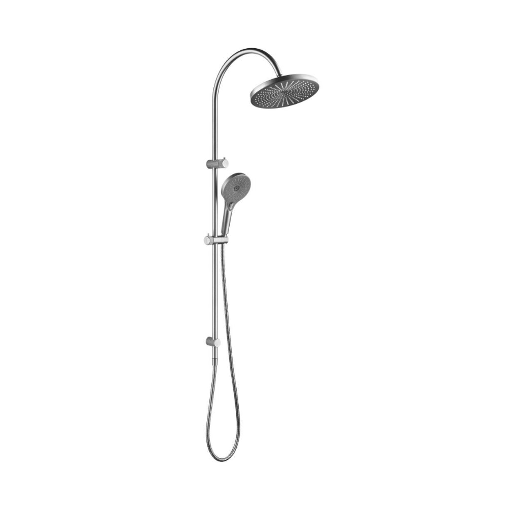 BELLA VISTA MICA FLUTED GOOSENECK DUAL SHOWER RAIL 1200MM BRUSHED NICKEL