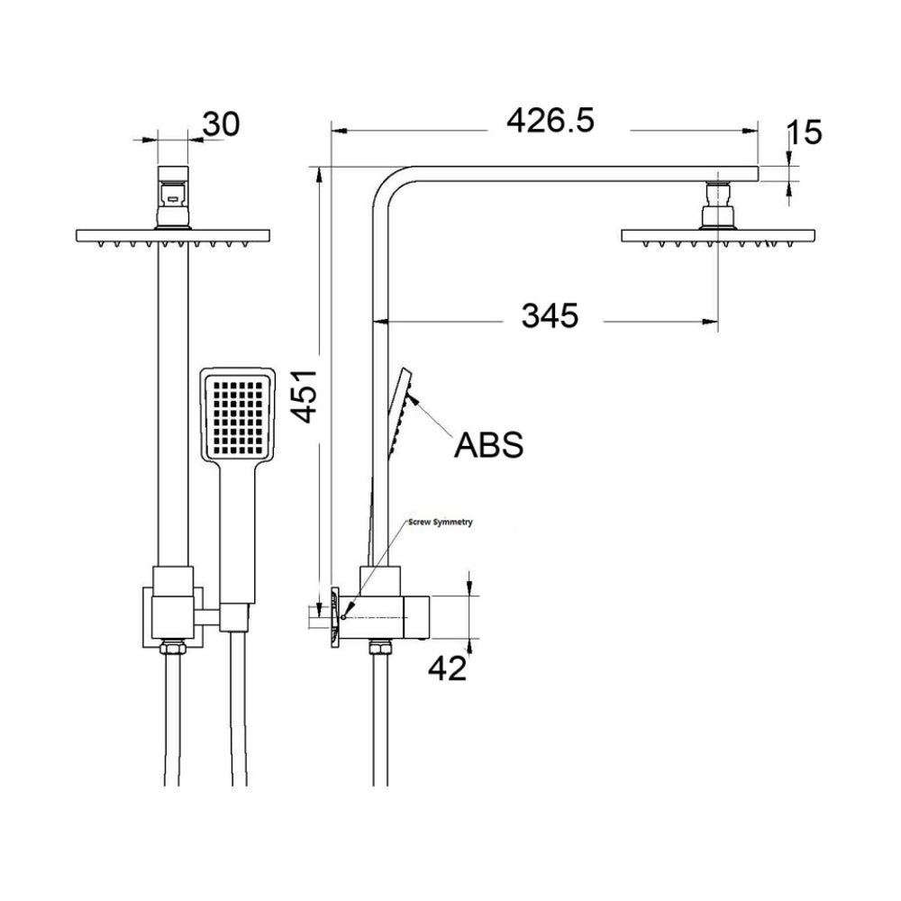 BELLA VISTA DEKO HALF-RAIL SHOWER 451MM BLACK