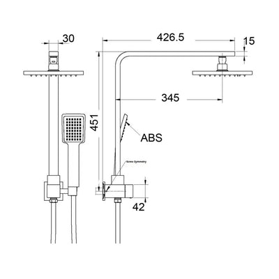 BELLA VISTA DEKO HALF-RAIL SHOWER 451MM CHROME