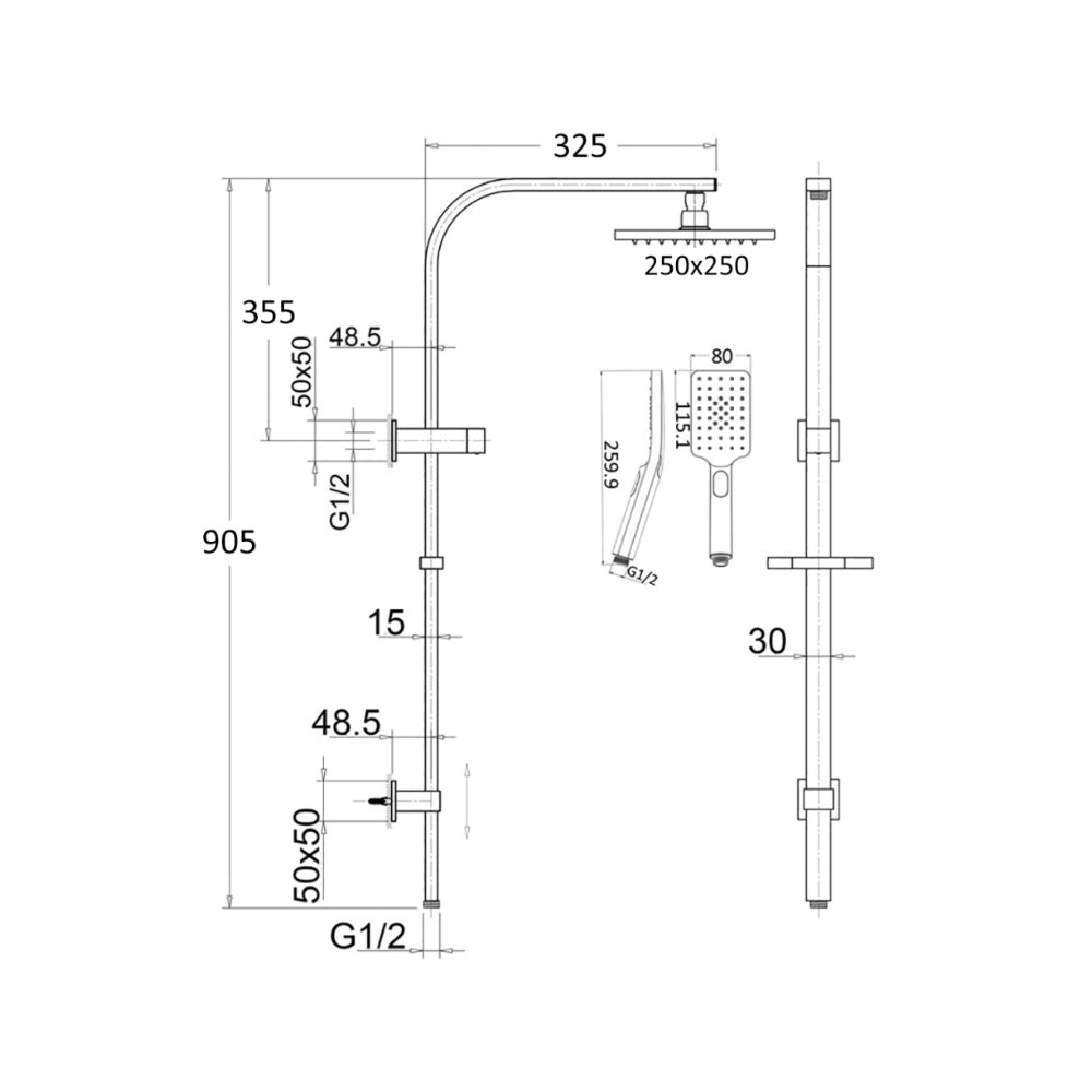BELLA VISTA CRESTA DUAL SHOWER RAIL 905MM FRENCH GOLD