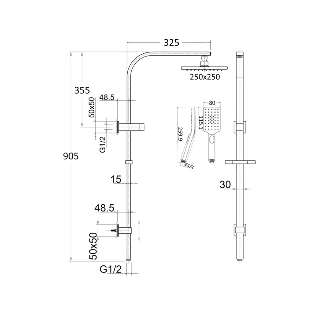 BELLA VISTA CRESTA DUAL SHOWER RAIL 905MM CHROME