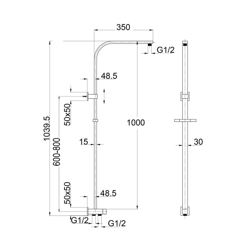 BELLA VISTA DEKO DUAL SHOWER RAIL RETROFIT 1000MM BLACK