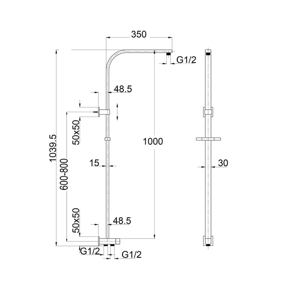 BELLA VISTA DEKO DUAL SHOWER RAIL RETROFIT 1000MM CHROME