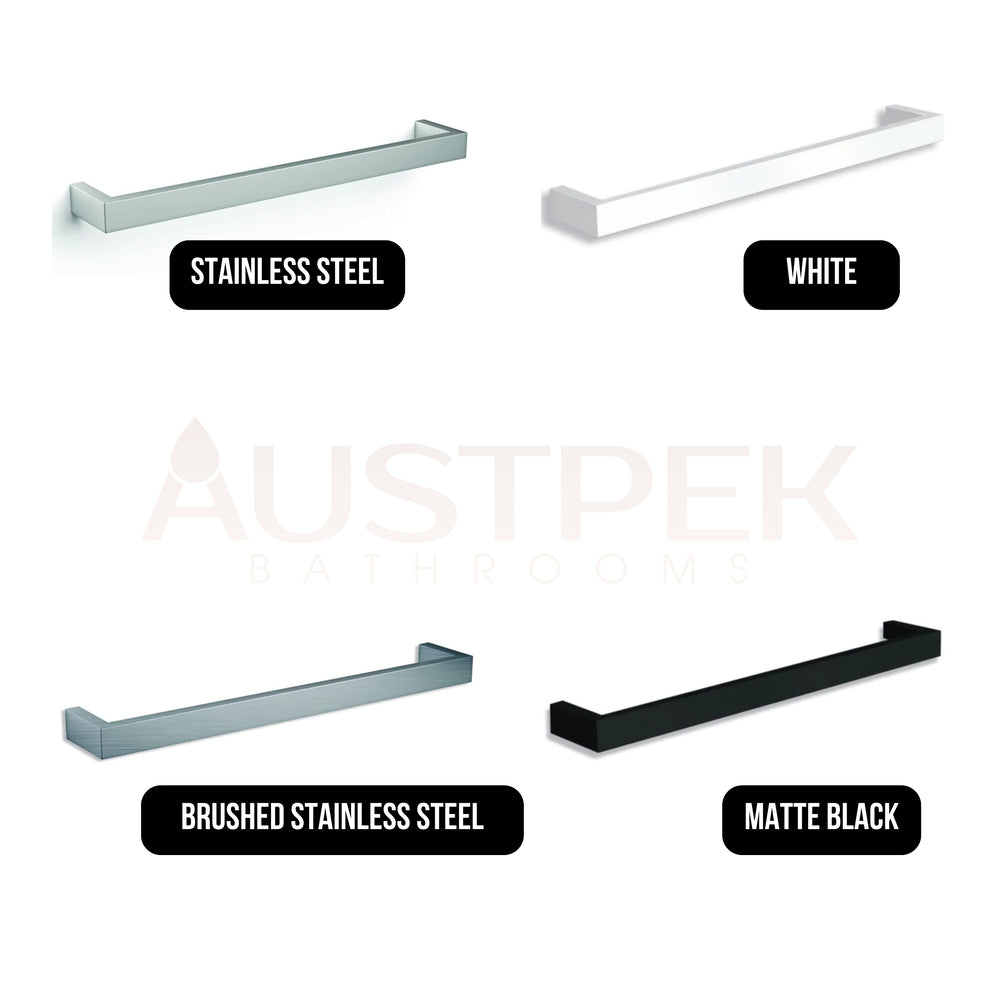 THERMOGROUP SQUARE SINGLE BAR HEATED TOWEL RAIL 632MM SATIN WHITE