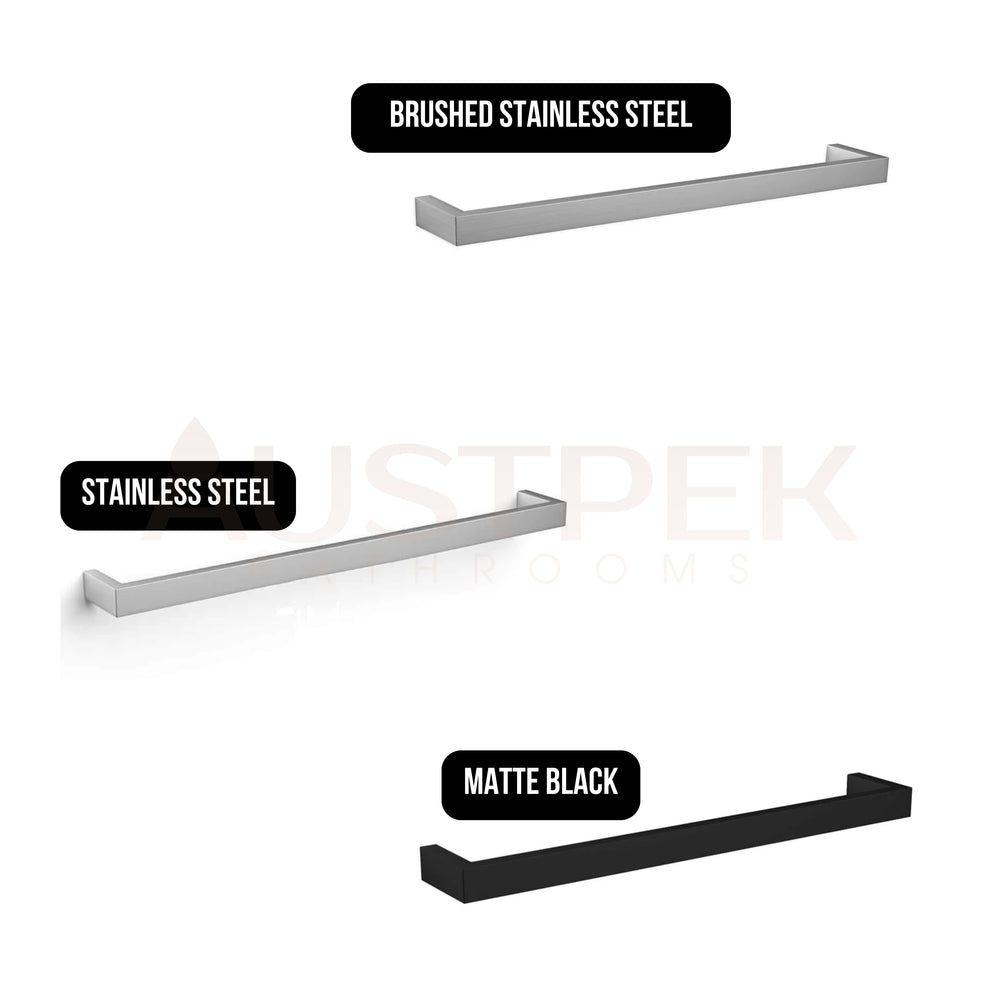 THERMOGROUP SQUARE SINGLE BAR HEATED TOWEL RAIL 832MM BRUSHED STAINLESS STEEL