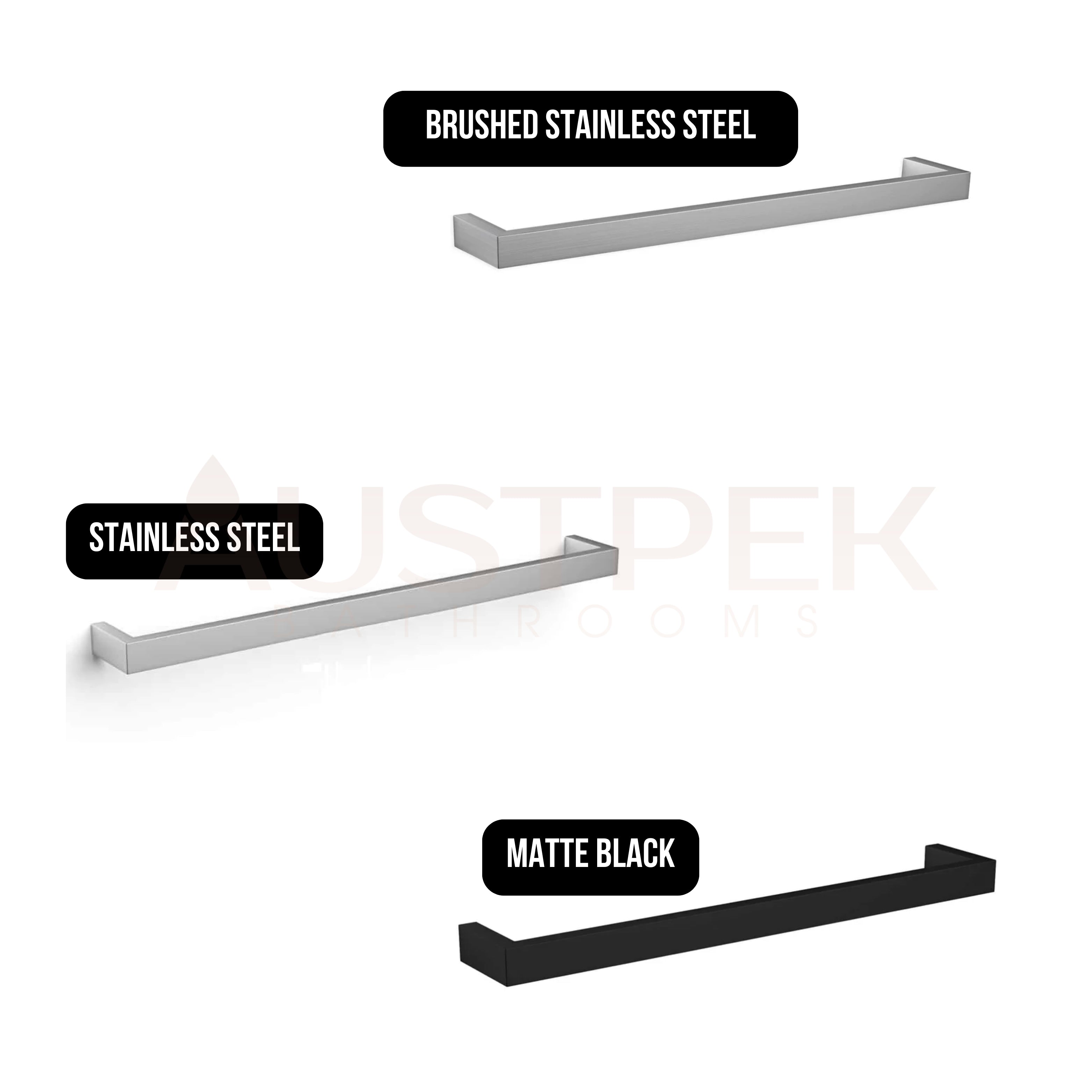 THERMOGROUP MATTE BLACK SQUARE SINGLE BAR HEATED TOWEL RAIL 800MM