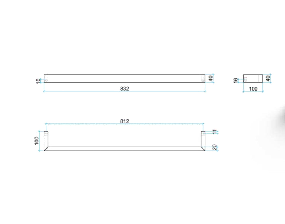 THERMOGROUP SQUARE SINGLE BAR HEATED TOWEL RAIL 832MM STAINLESS STEEL
