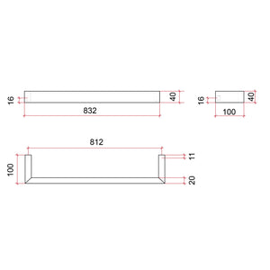 THERMOGROUP SQUARE SINGLE BAR HEATED TOWEL RAIL 832MM BRUSHED STAINLESS STEEL