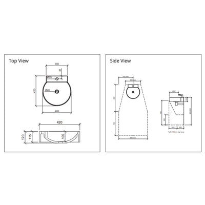 DUROCLASS QUAY WALL HUNG BASIN GLOSS WHITE 420MM