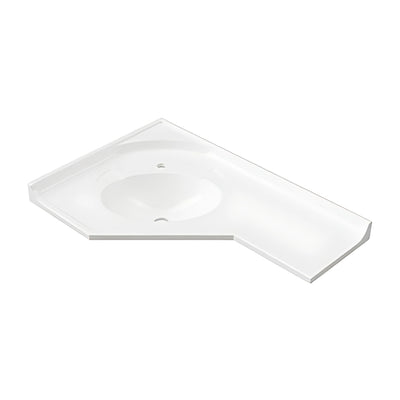 DUROCLASS SUPREME CORNER GLOSS WHITE OFFSET SINGLE BOWL UNDERMOUNT VANITY TOP 910MM