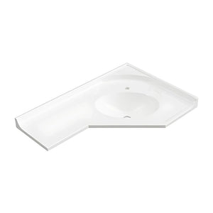 DUROCLASS SUPREME CORNER GLOSS WHITE OFFSET SINGLE BOWL UNDERMOUNT VANITY TOP 910MM