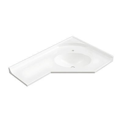 DUROCLASS SUPREME CORNER GLOSS WHITE OFFSET SINGLE BOWL UNDERMOUNT VANITY TOP 910MM