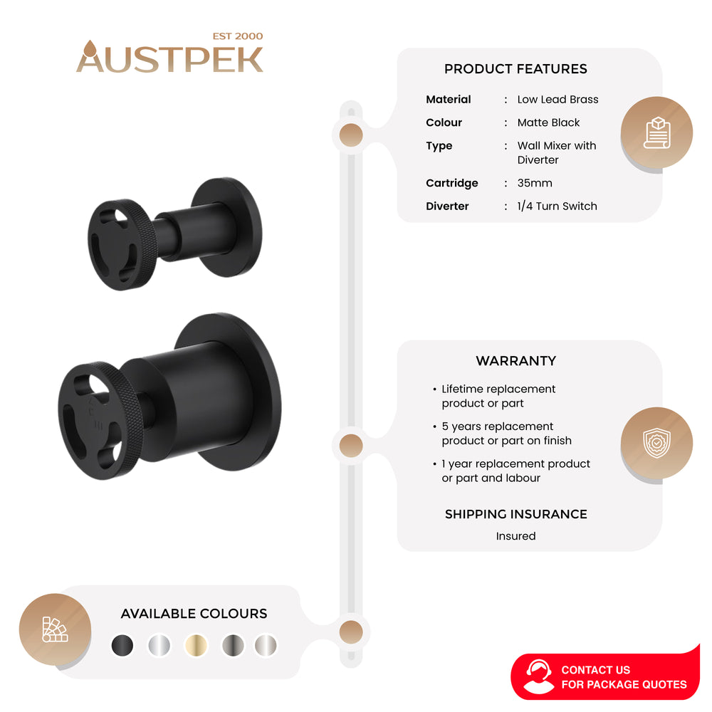 LINSOL DYNAMIK 2-PLATES WALL MIXER WITH DIVERTER MATTE BLACK