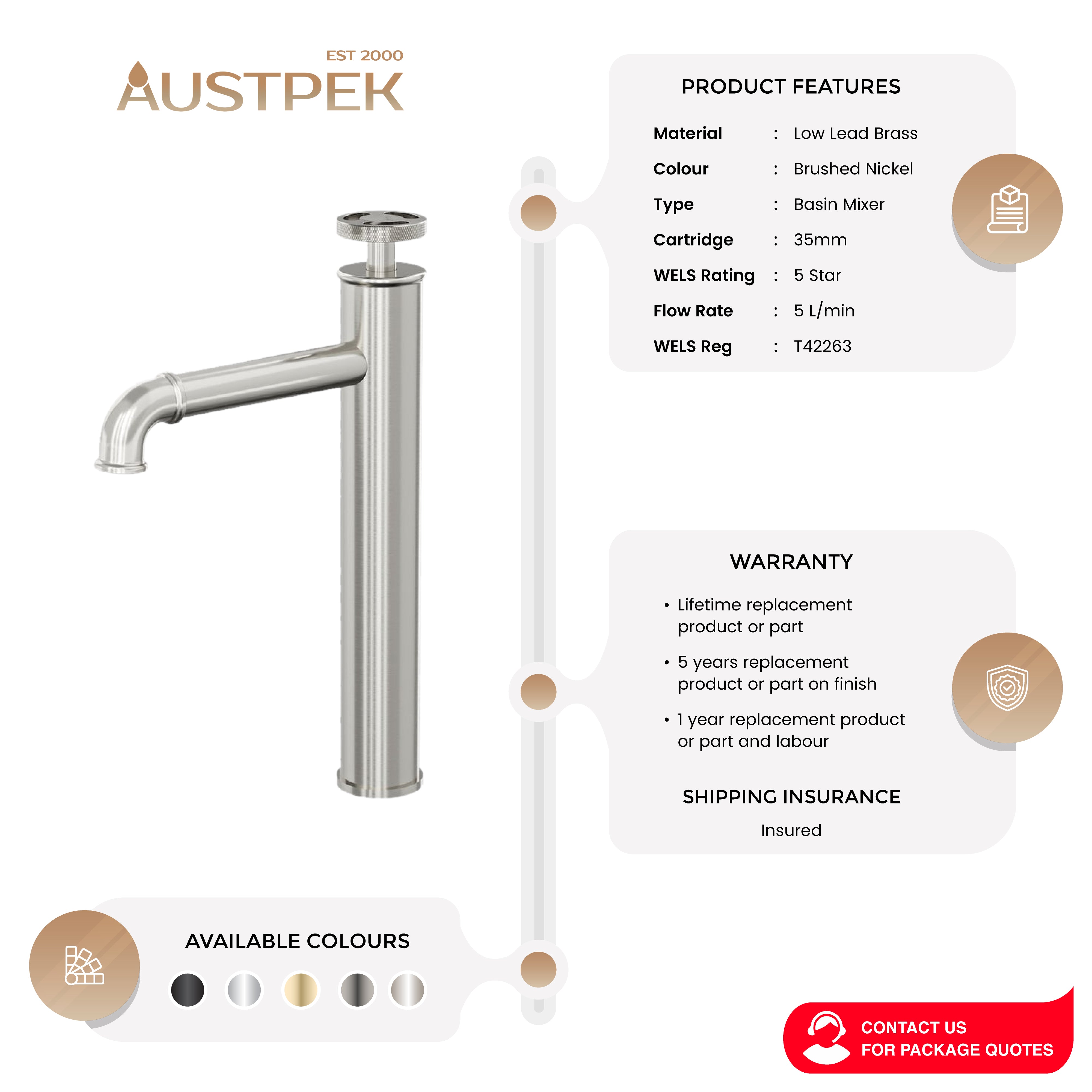 LINSOL DYNAMIK TALL BASIN MIXER BRUSHED NICKEL