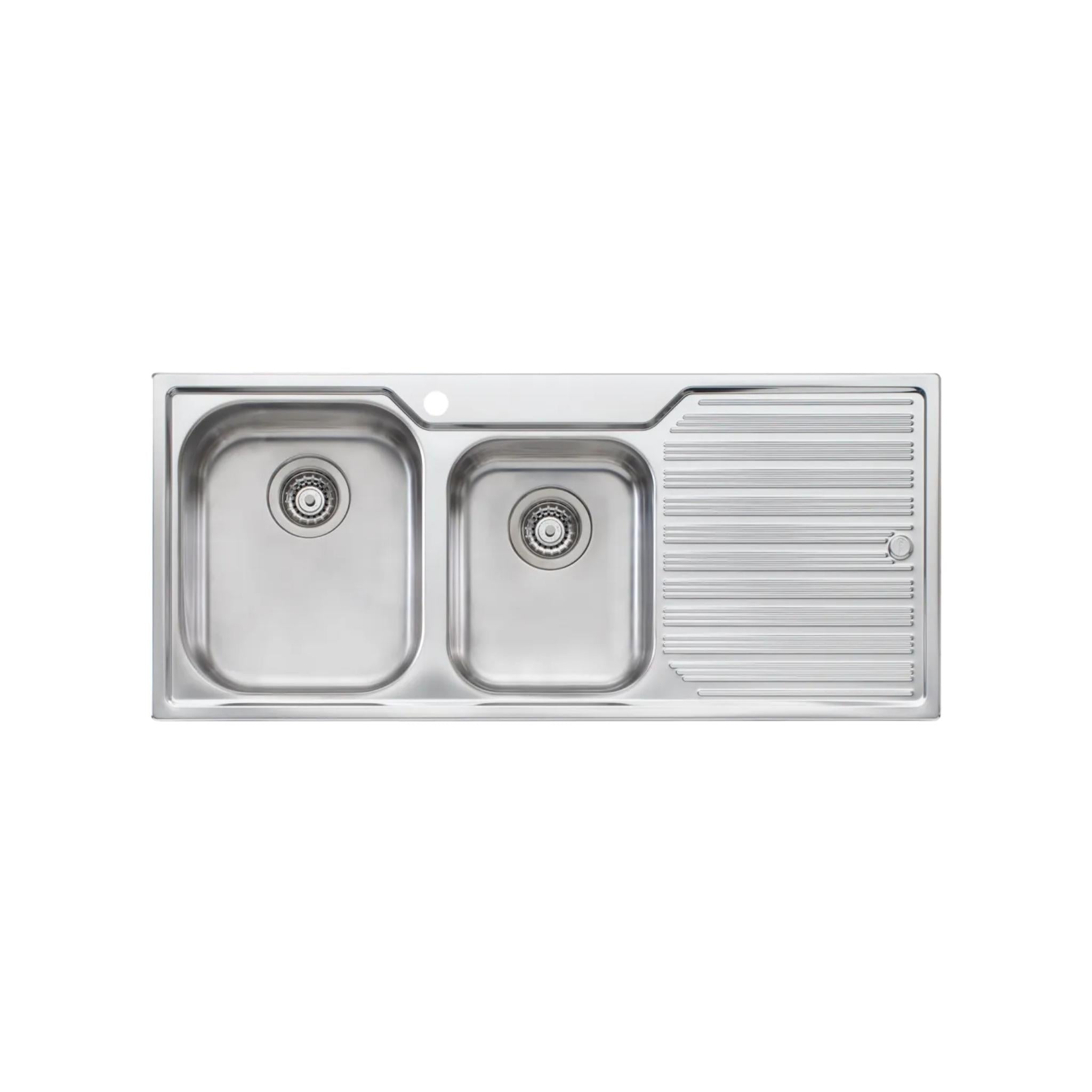 OLIVERI DIAZ 1 & 3/4 BOWL TOPMOUNT KITCHEN SINK WITH DRAINER STAINLESS STEEL 1080MM