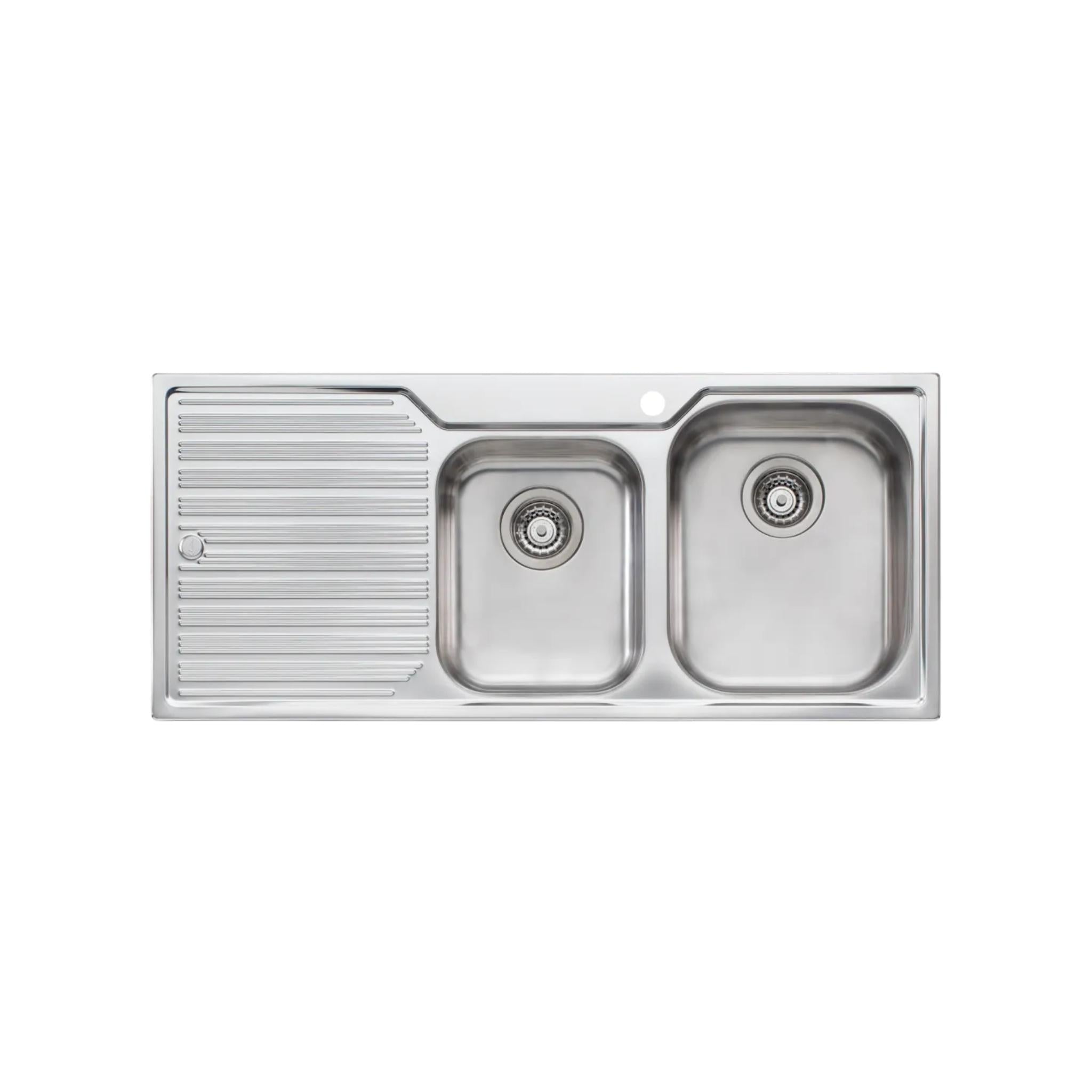 OLIVERI DIAZ 1 & 3/4 BOWL TOPMOUNT KITCHEN SINK WITH DRAINER STAINLESS STEEL 1080MM