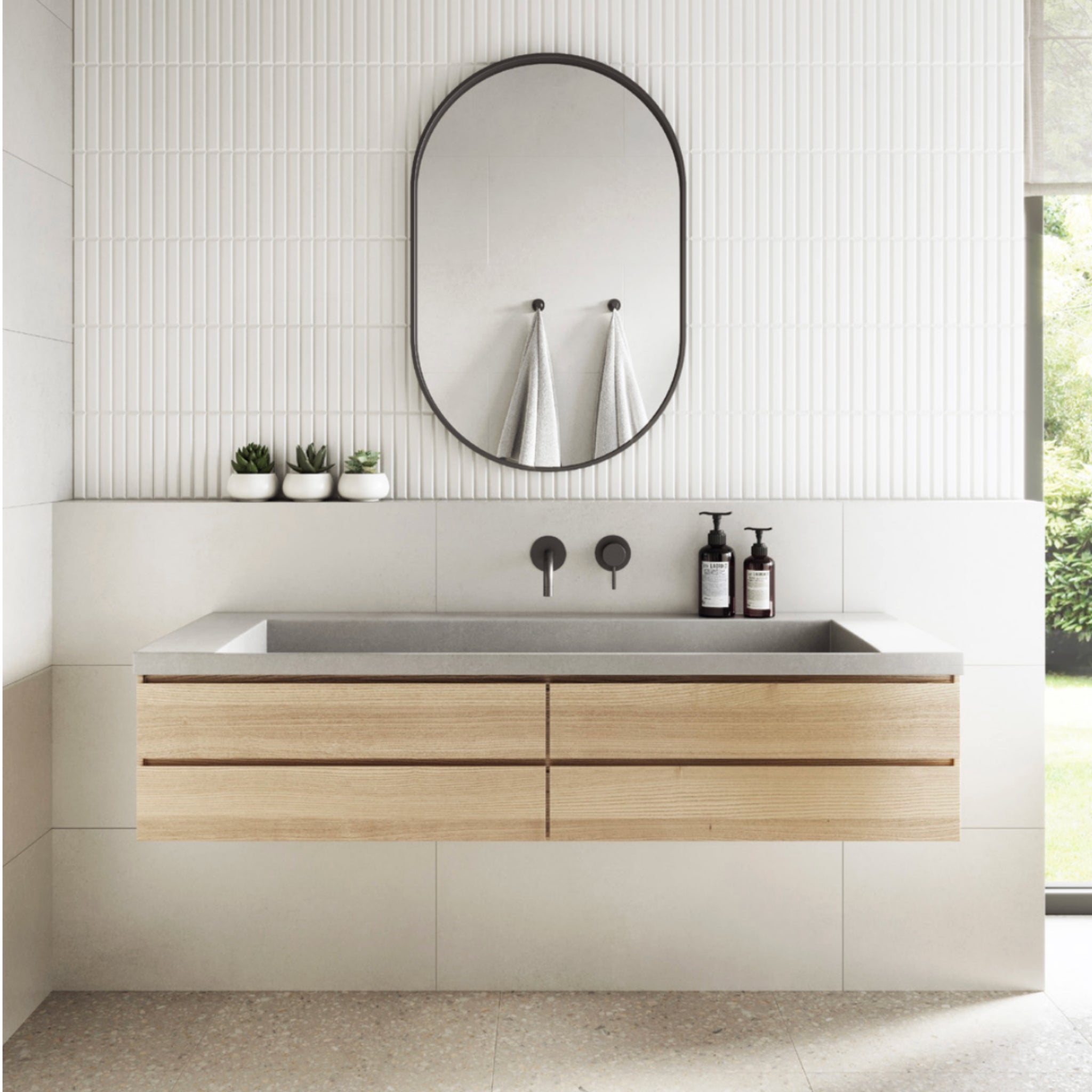 CONCRETE STUDIO DARBAL SINGLE WASH PLANE WALL HUNG BASIN (AVAILABLE IN 900MM, 1200MM, 1500MM, 1800MM AND 2100MM)