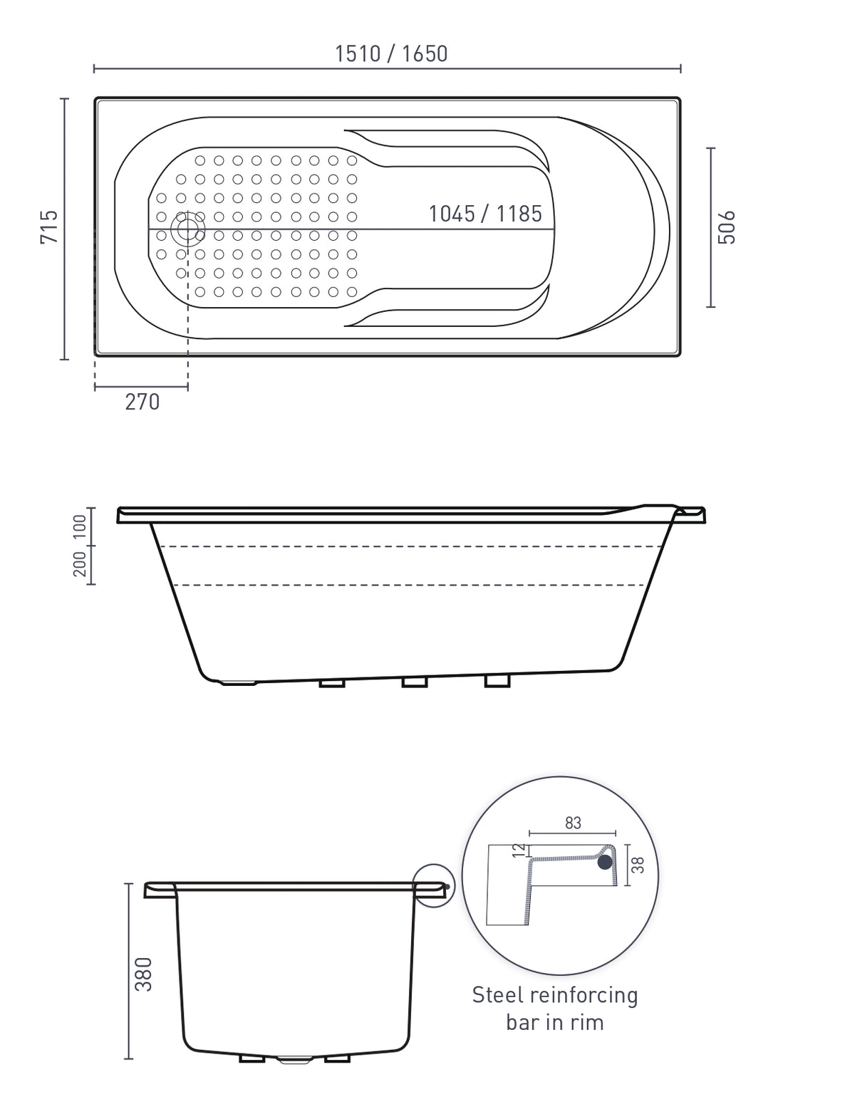 DECINA BAMBINO INSET BATH GLOSS WHITE (AVAILABLE IN 1510MM AND 1650MM ...