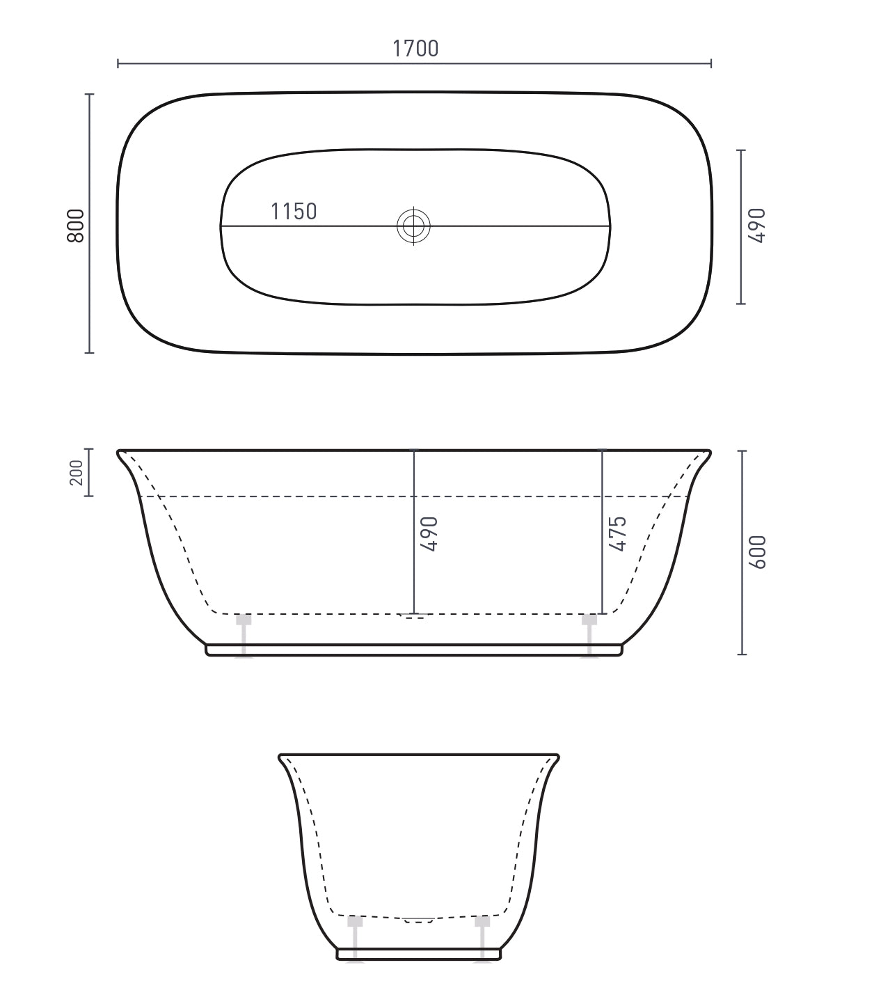 DECINA LOLA FREESTANDING BATH GLOSS WHITE 1700MM