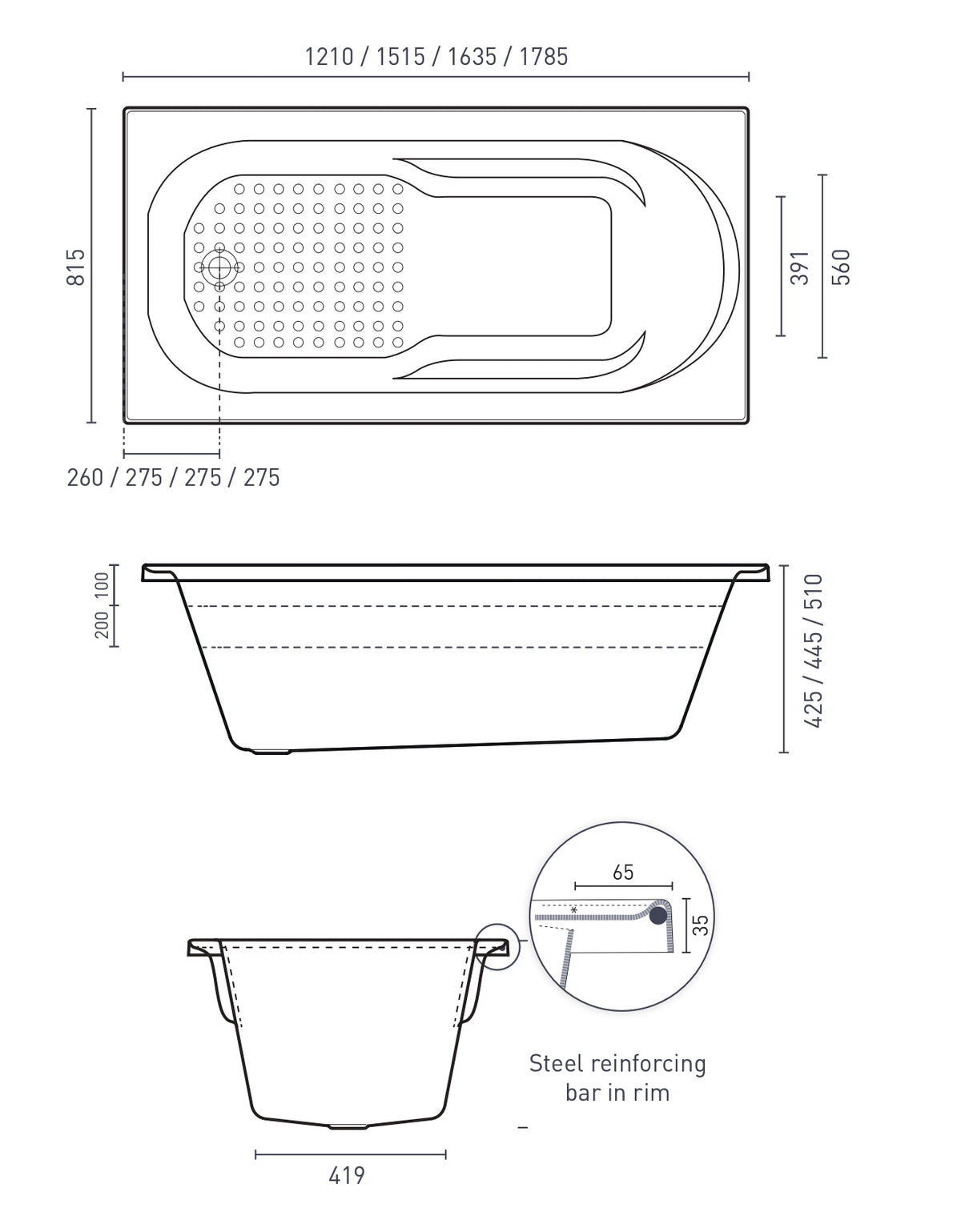 DECINA MODENA INSET BATH GLOSS WHITE (AVAILABLE IN 1210MM, 1515MM ...