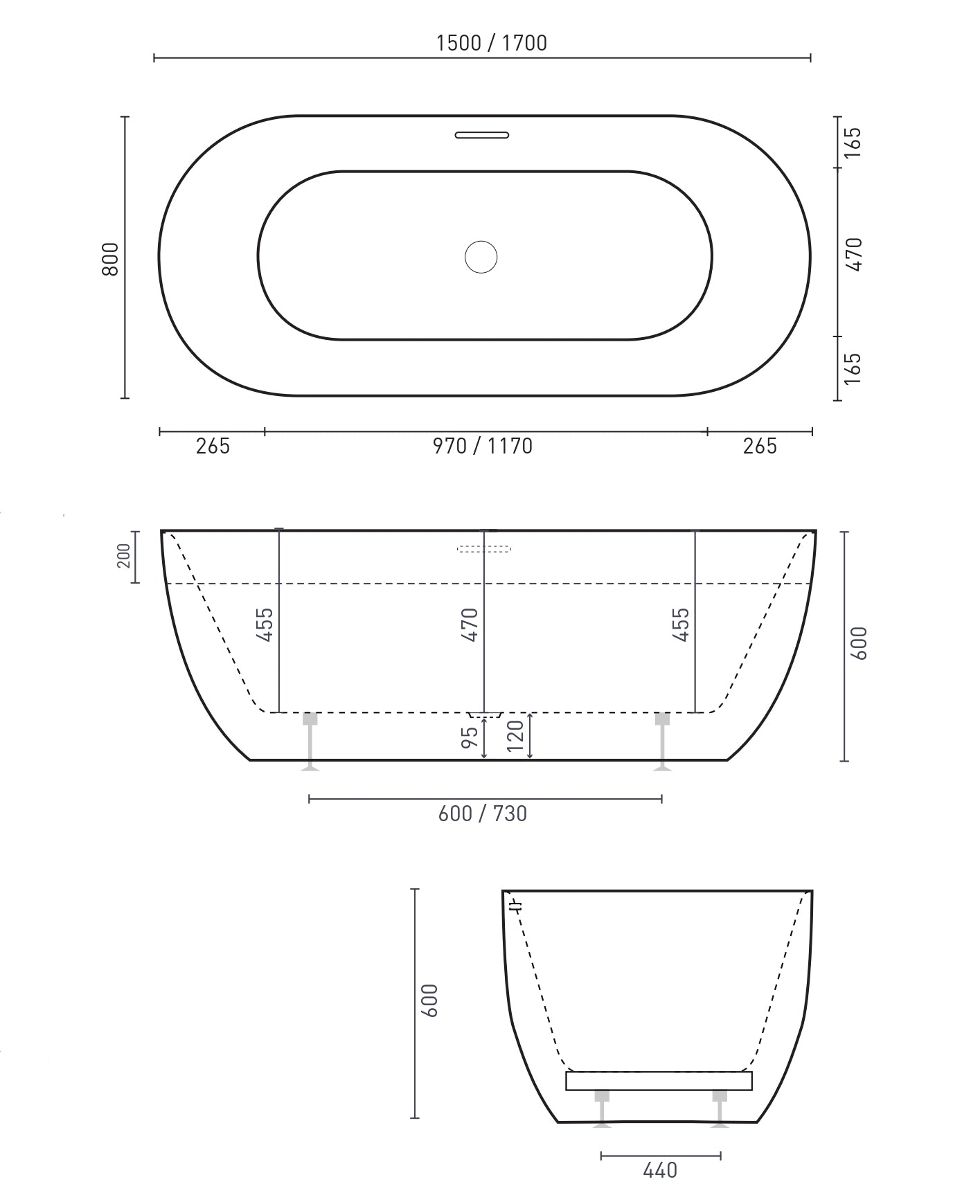 DECINA VALENTINA FREESTANDING BATH MATTE WHITE (AVAILABLE IN 1500MM AND 1700MM)