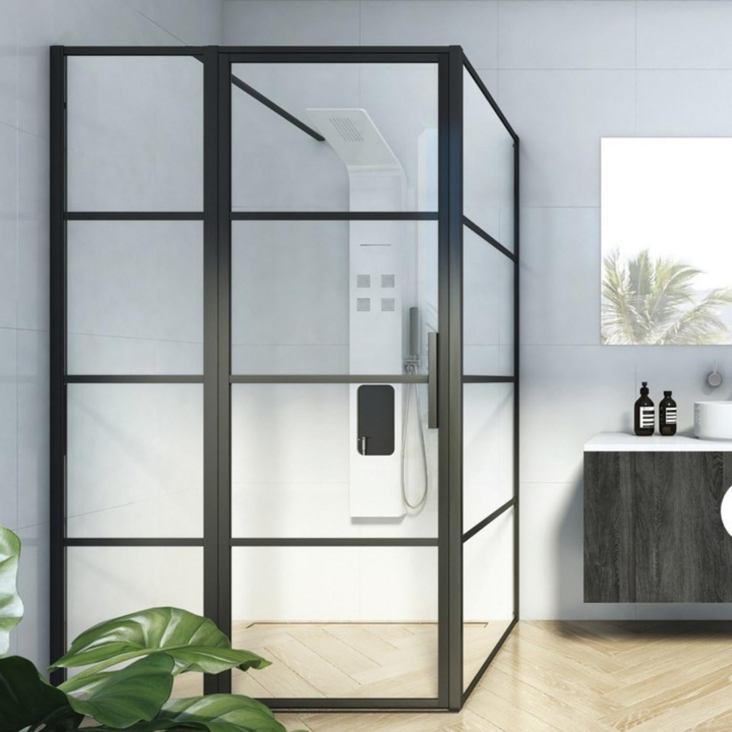 DECINA MANHATTAN FRAMED WALL TO WALL HINGE SHOWER SCREEN MATTE BLACK