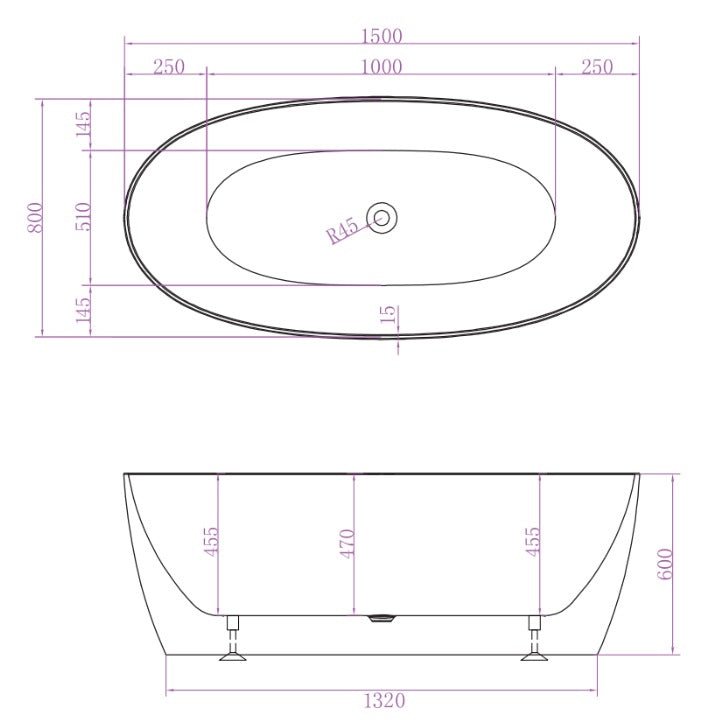 RIVA DELTA SUPER SLIM EDGE FREESTANDING BATHTUB MATTE WHITE (AVAILABLE IN 1500MM AND 1700MM)