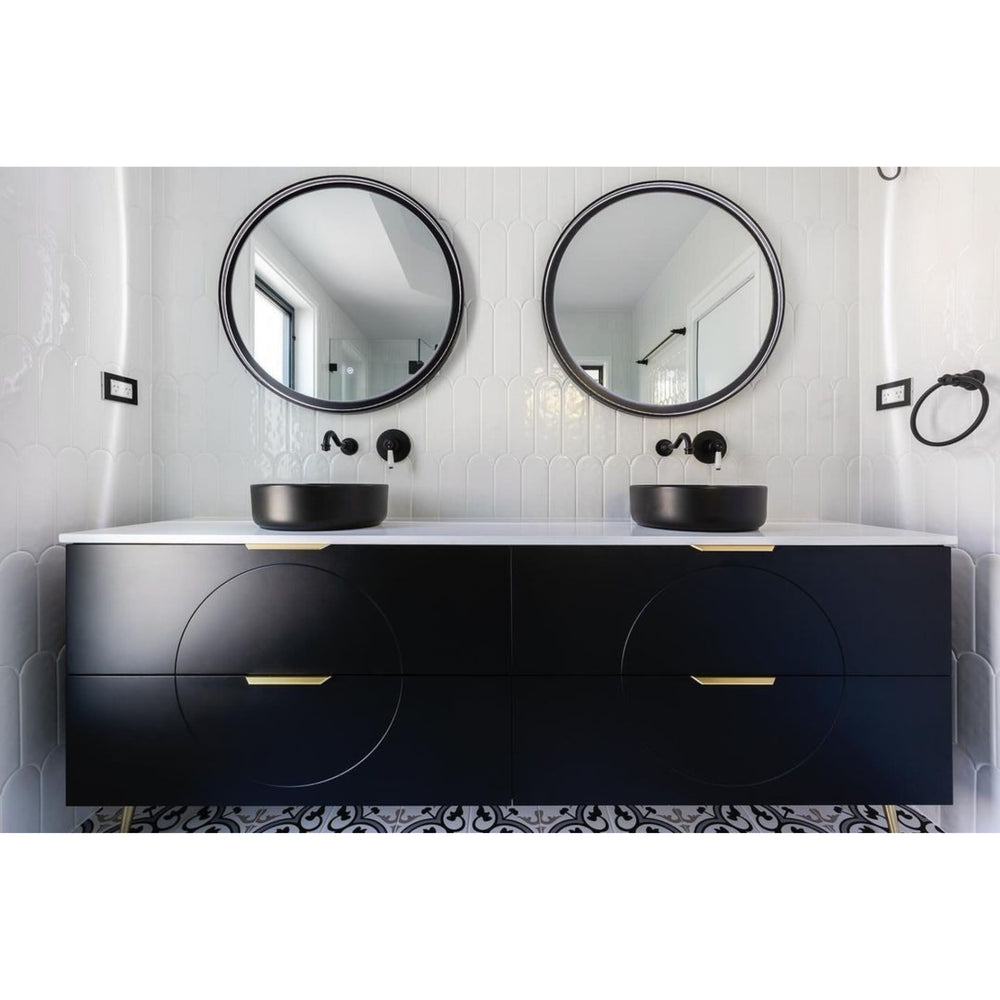 REMER ECLIPSE ROUND FRAMED LED MIRROR WITH DEMISTER MATTE BLACK 600X600MM