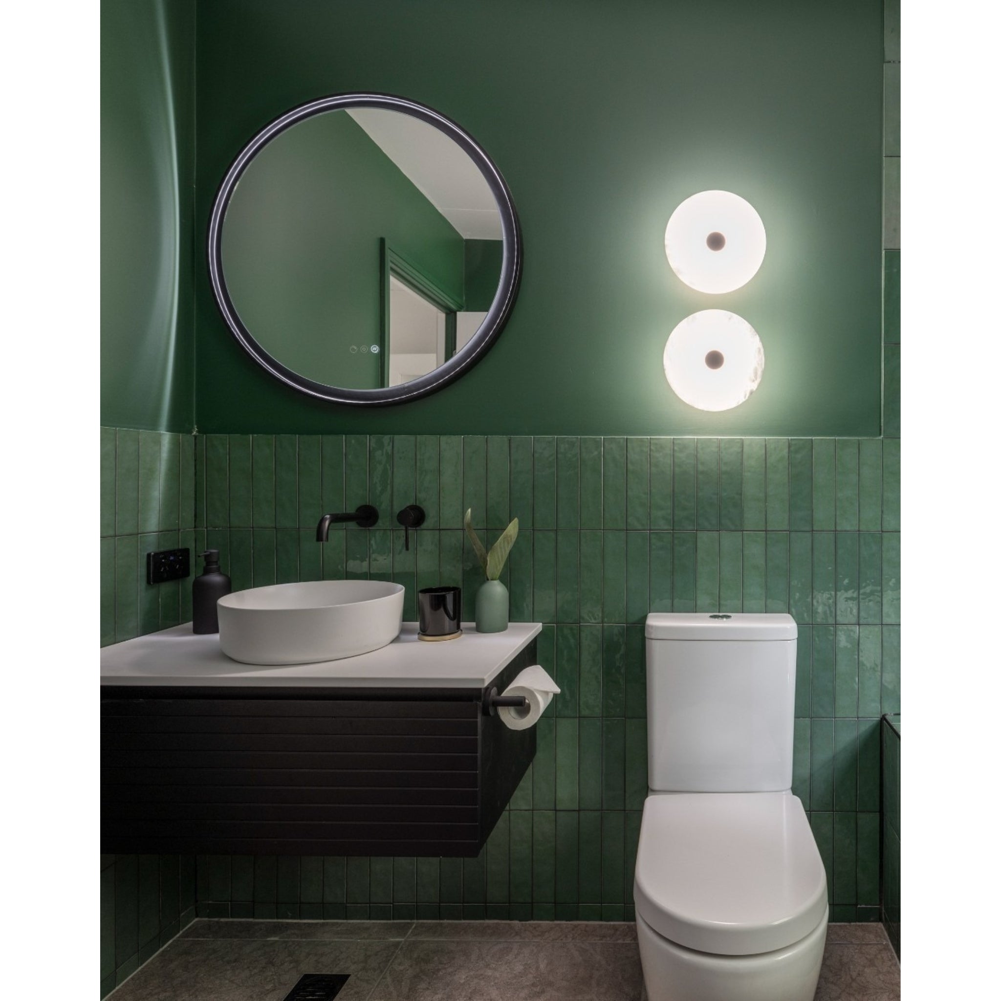 REMER ECLIPSE ROUND FRAMED LED MIRROR WITH DIMMER & DEMISTER MATTE BLACK 800X800MM