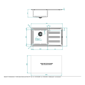 BARAZZA EASY100L KITCHEN SINK TECHNICAL DRAWING WITH DIMENSIONS