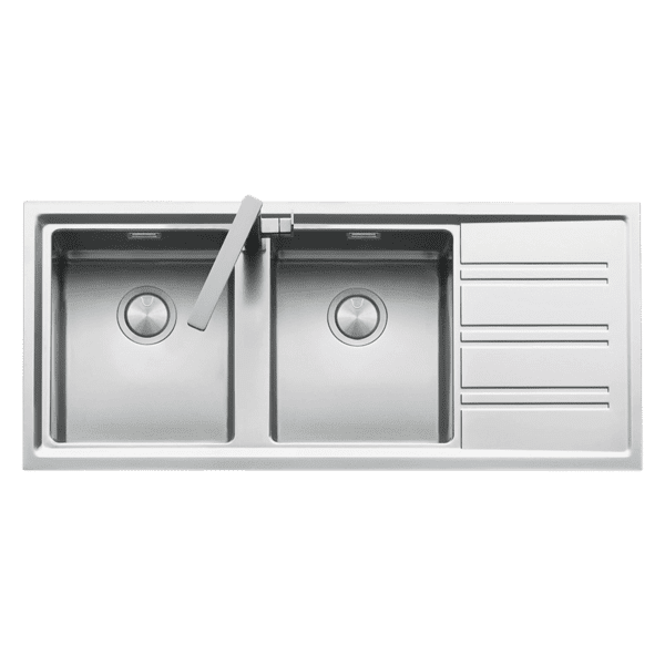BARAZZA EASY DOUBLE BOWL KITCHEN SINK WITH DRAINER LEFT HAND BOWL STAINLESS STEEL 1160MM