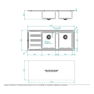 BARAZZA EASY200R KITCHEN SINK TECHNICAL DRAWING WITH DIMENSIONS