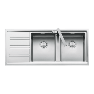 BARAZZA EASY DOUBLE BOWL KITCHEN SINK WITH DRAINER RIGHT HAND BOWL STAINLESS STEEL 1160MM