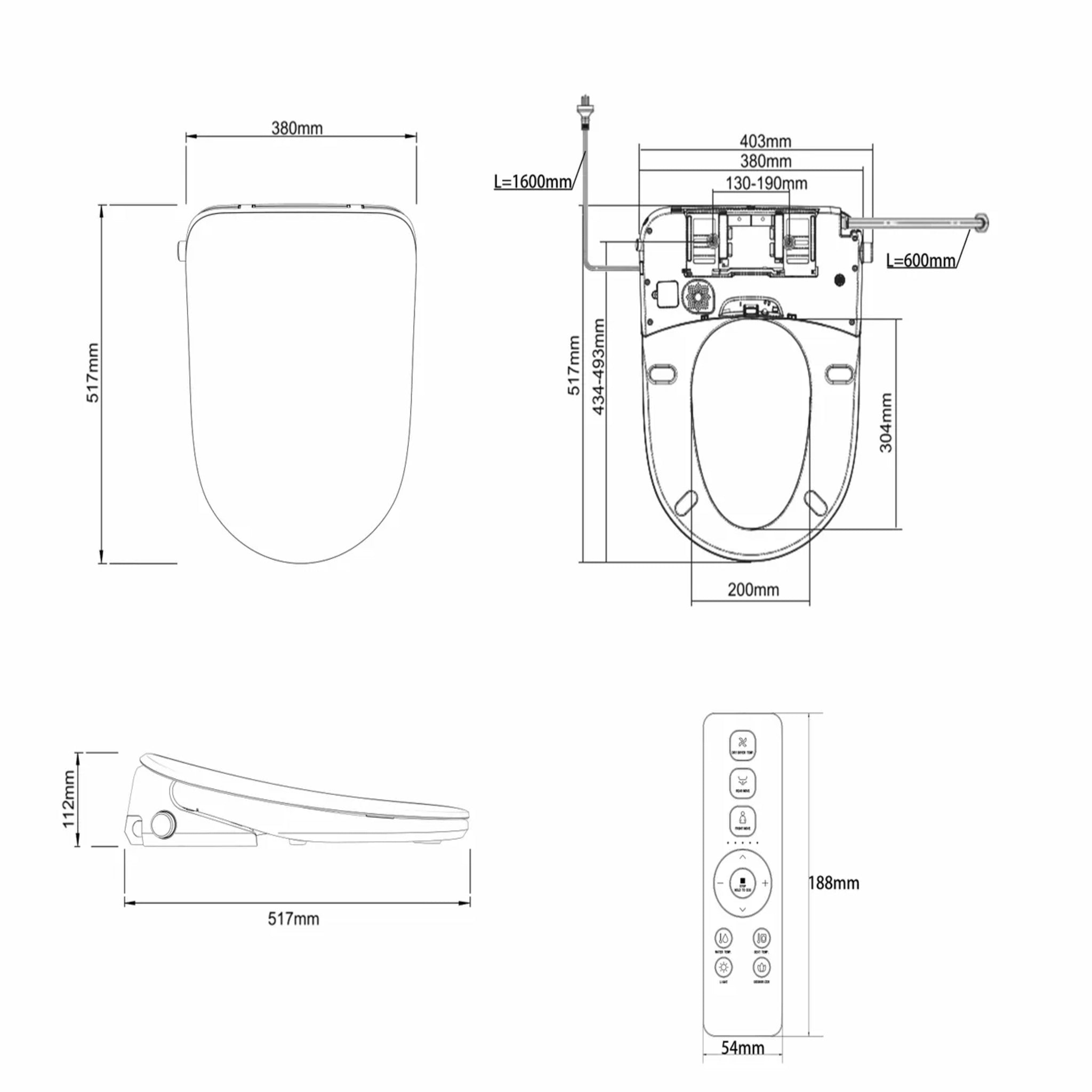 ATTICA GAIA WELLNESS SPA SMART BIDET SEAT WITH REMOTE CONTROL D-SHAPED GLOSS WHITE