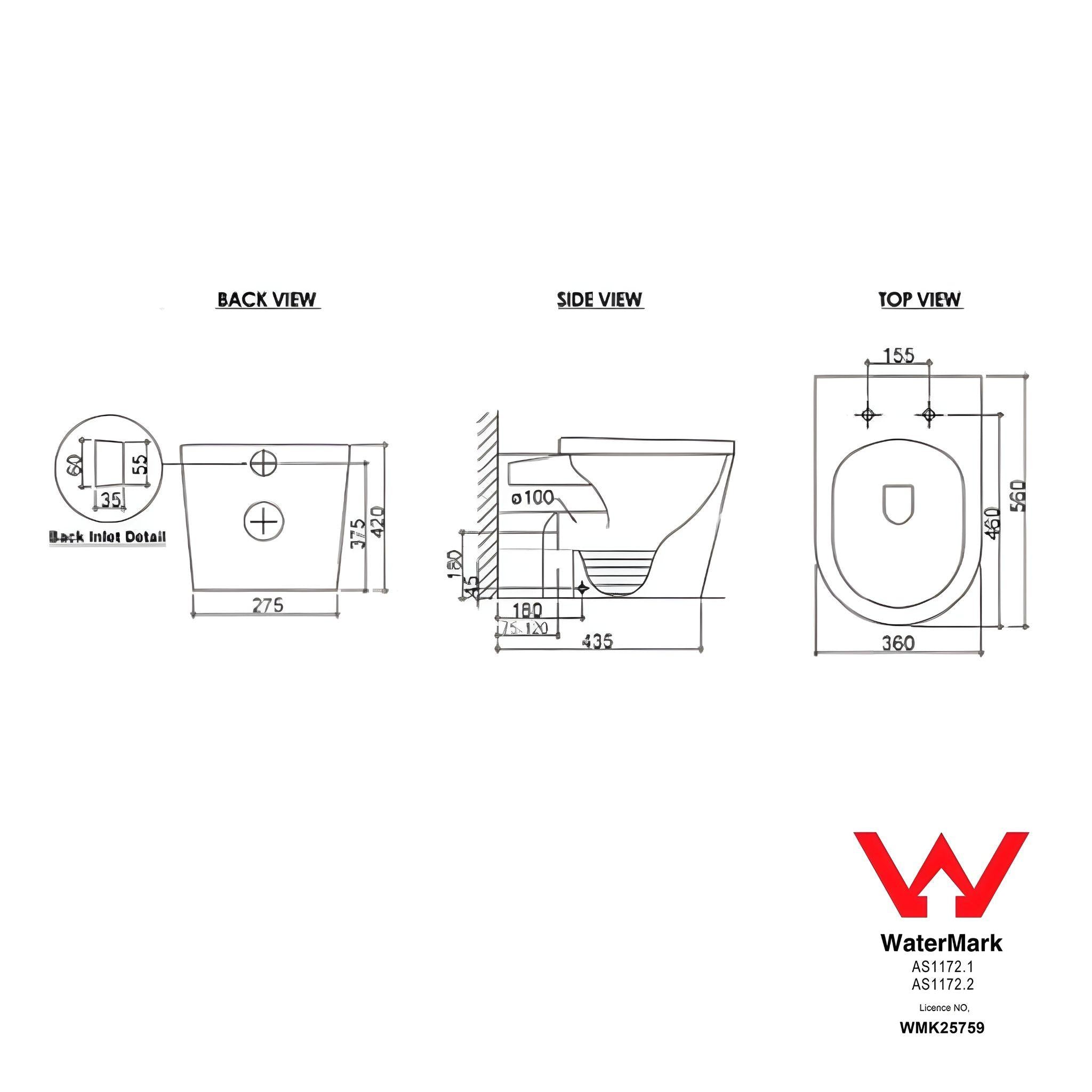 INSPIRE ALZANO RIMLESS WALL-FACED TOILET PAN AND SPA SMART BIDET SEAT WITH REMOTE CONTROL D-SHAPE GLOSS WHITE