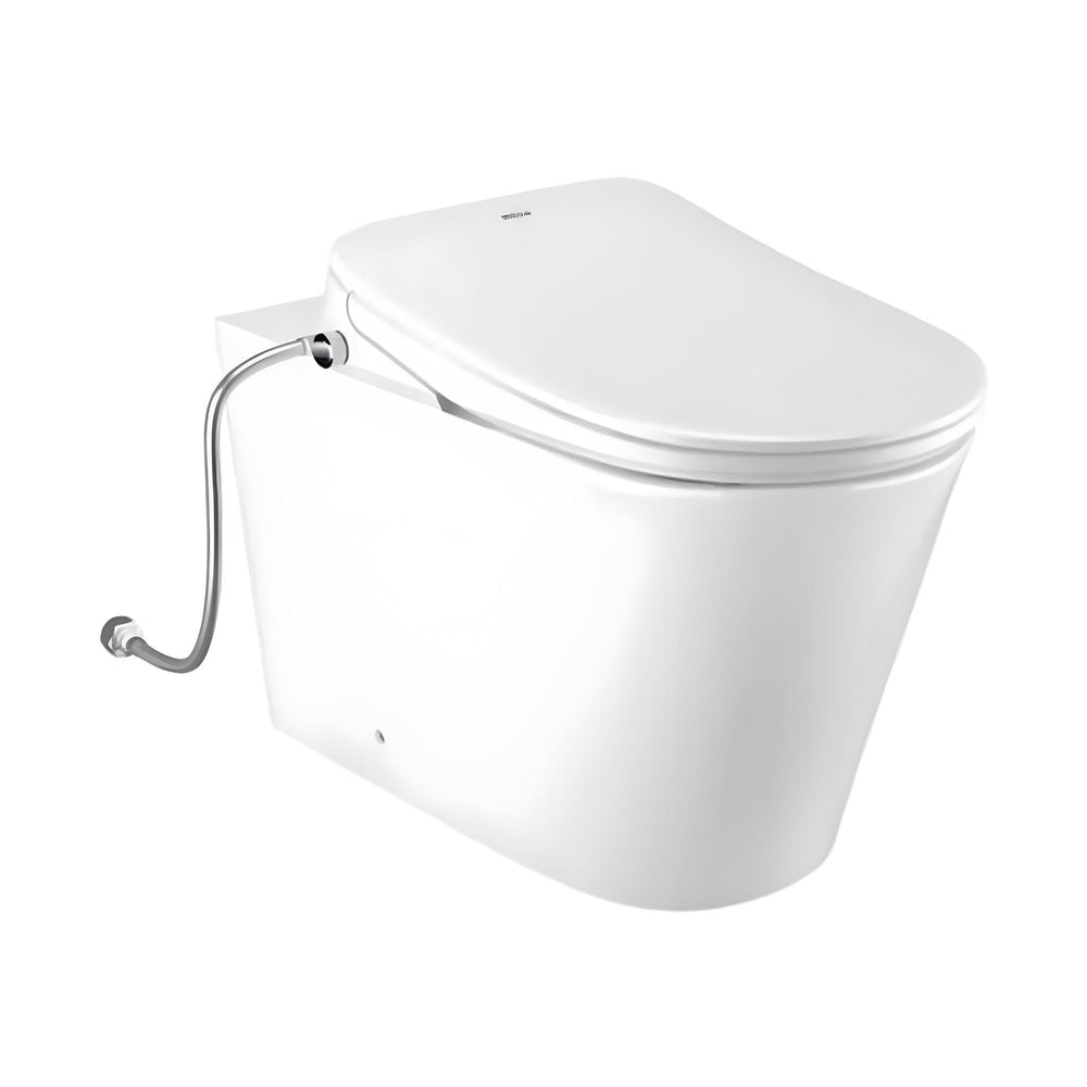 INSPIRE ALZANO RIMLESS WALL-FACED TOILET PAN AND SPA SMART BIDET SEAT WITH REMOTE CONTROL D-SHAPE GLOSS WHITE