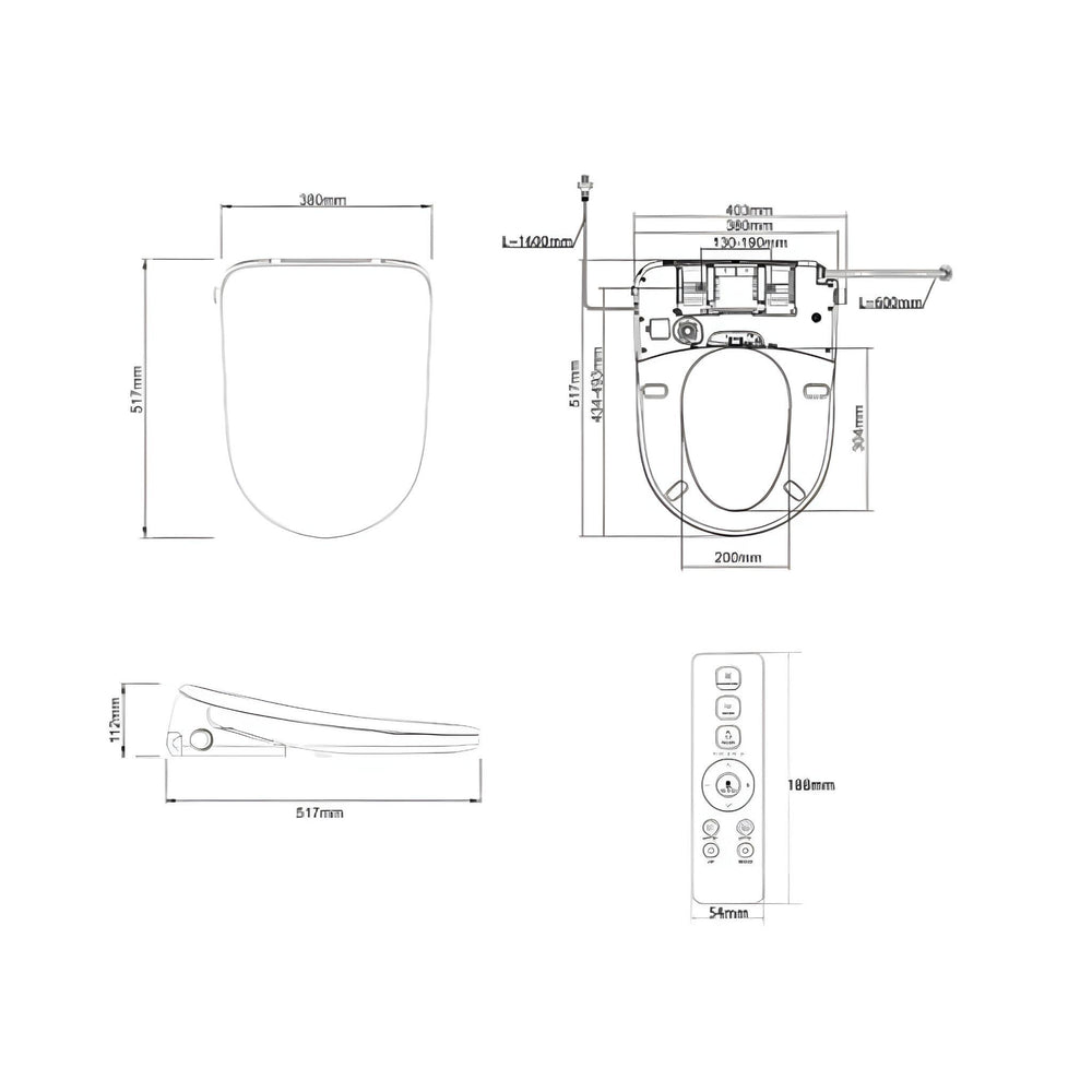 INSPIRE RADIANT RIMLESS BACK-TO-WALL TOILET SUITE AND SPA SMART BIDET SEAT WITH REMOTE CONTROL D-SHAPE GLOSS WHITE