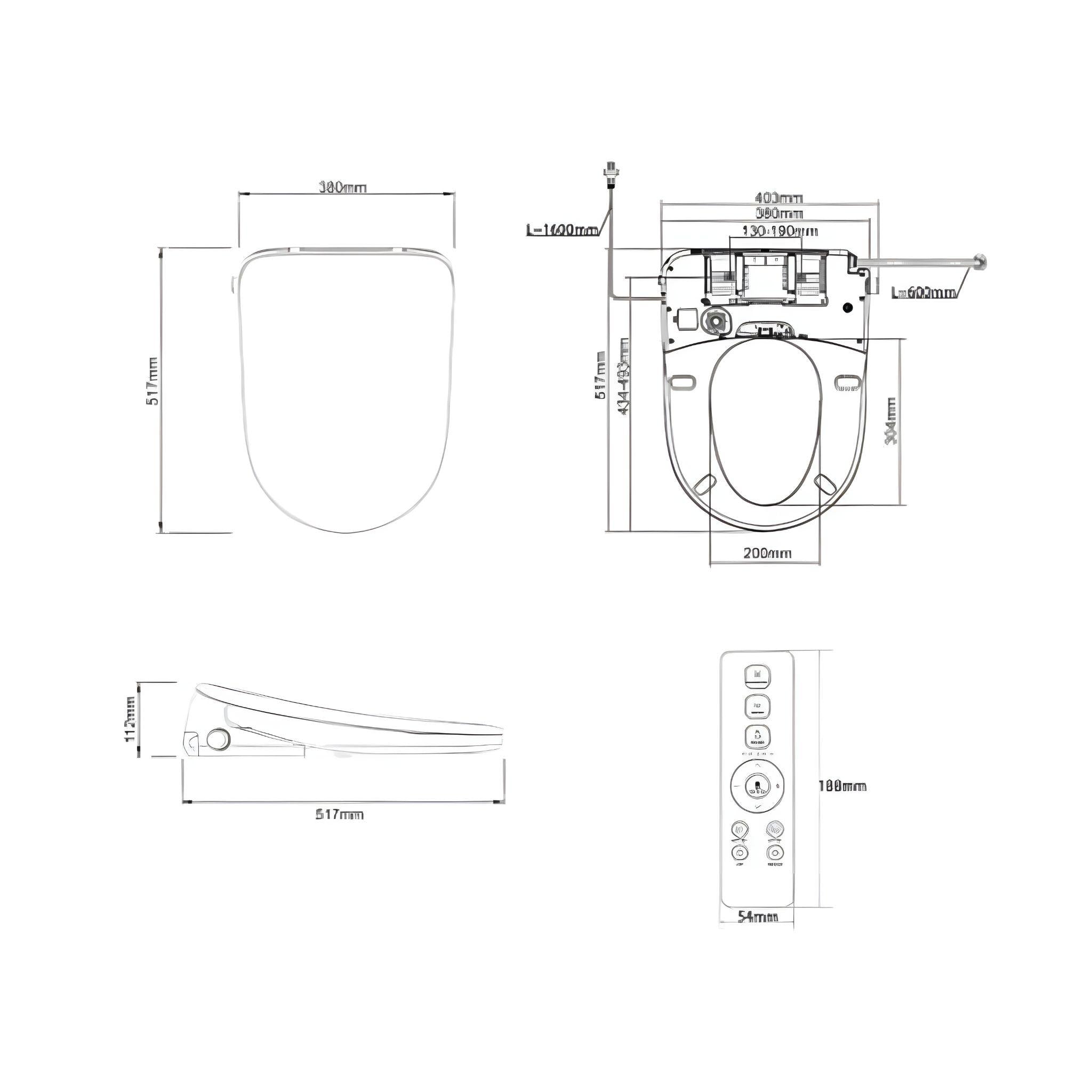 INSPIRE VOGHERA RIMLESS WALL-FACED TOILET PAN AND SPA SMART BIDET SEAT WITH REMOTE CONTROL D-SHAPE GLOSS WHITE