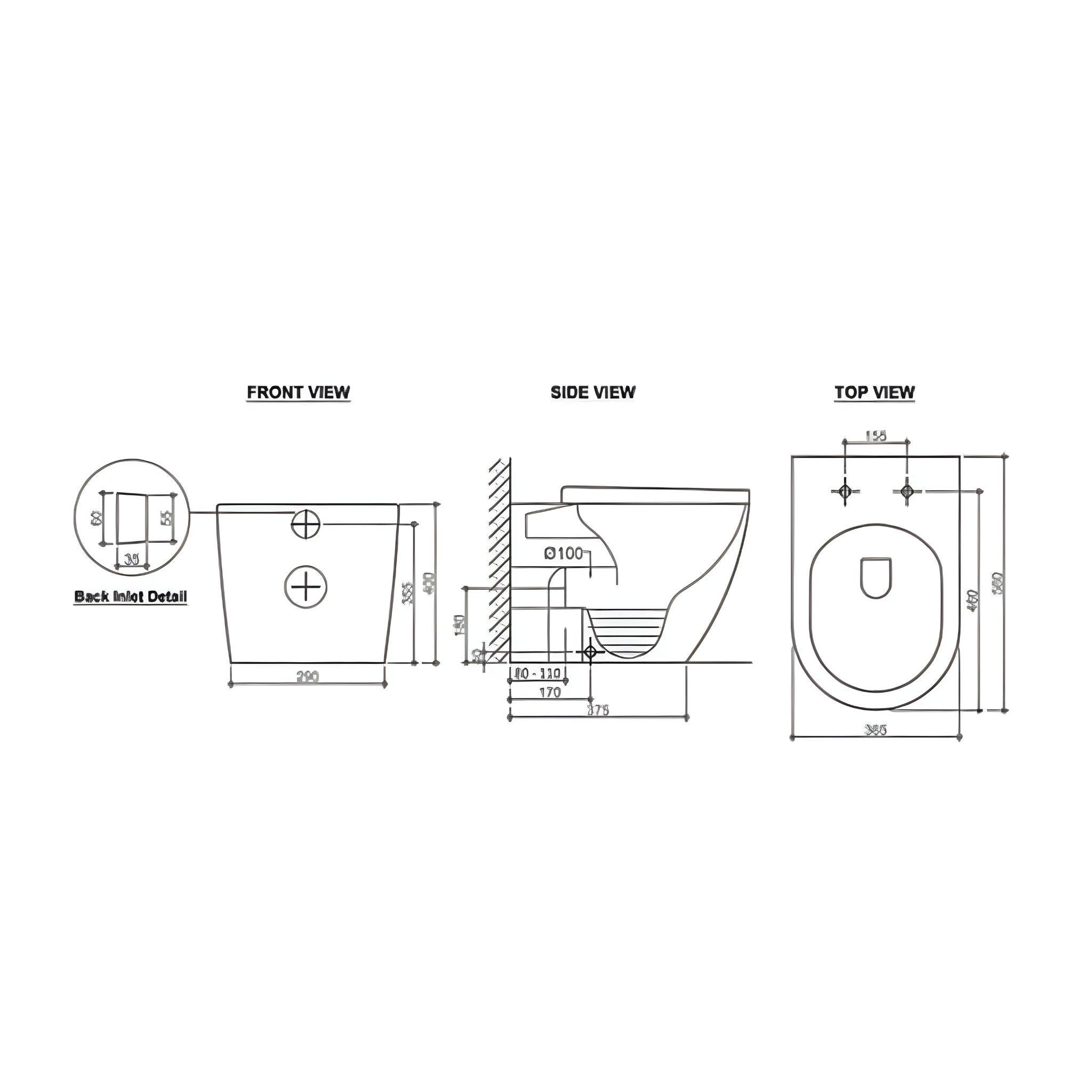 INSPIRE VOGHERA RIMLESS WALL-FACED TOILET PAN AND SPA SMART BIDET SEAT WITH REMOTE CONTROL D-SHAPE GLOSS WHITE