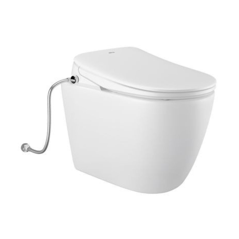 INSPIRE VOGHERA RIMLESS WALL-FACED TOILET PAN AND SPA SMART BIDET SEAT WITH REMOTE CONTROL D-SHAPE GLOSS WHITE