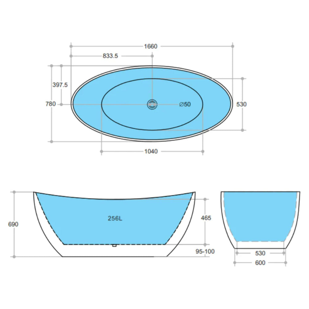 POSEIDON EVIE FREE STANDING BATHTUB GLOSS BLACK (AVAILABLE IN 1500MM AND 1660MM)