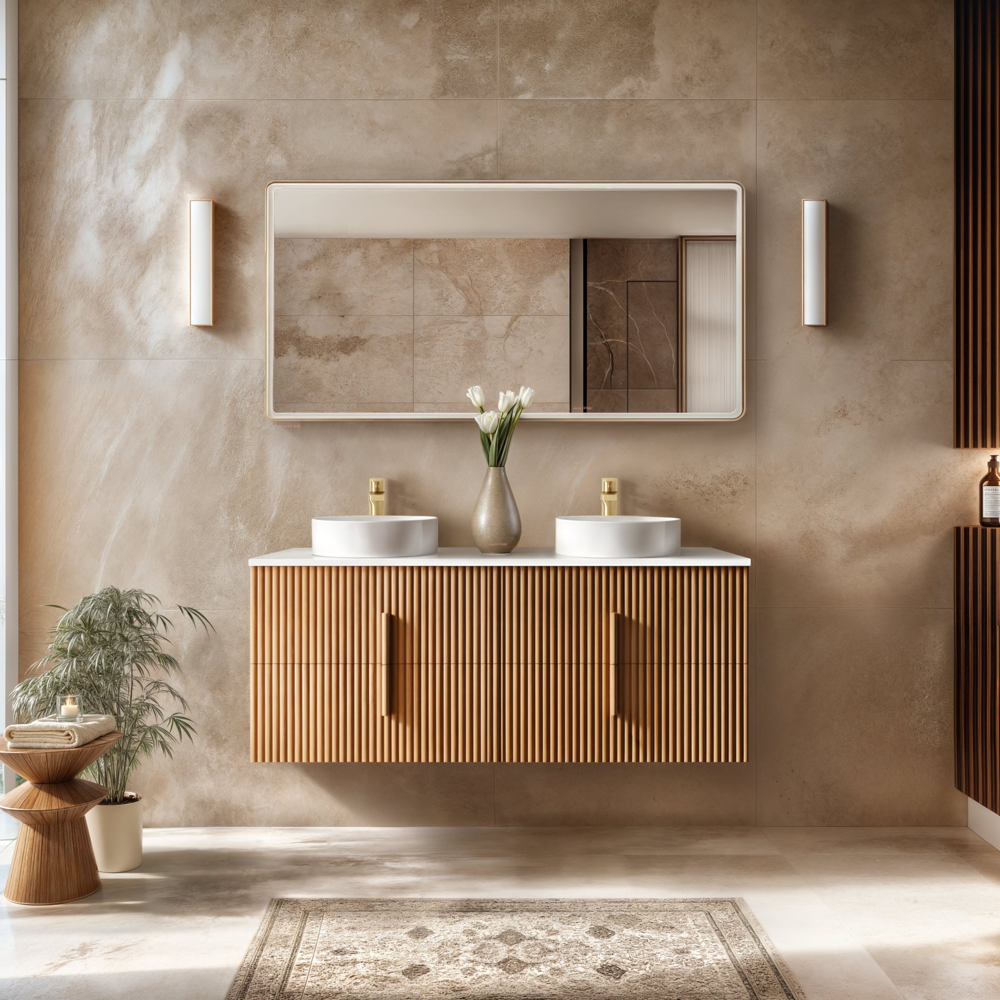 ORIO EDEN LIGHT WALNUT 1500MM DOUBLE BOWL WALL HUNG VANITY