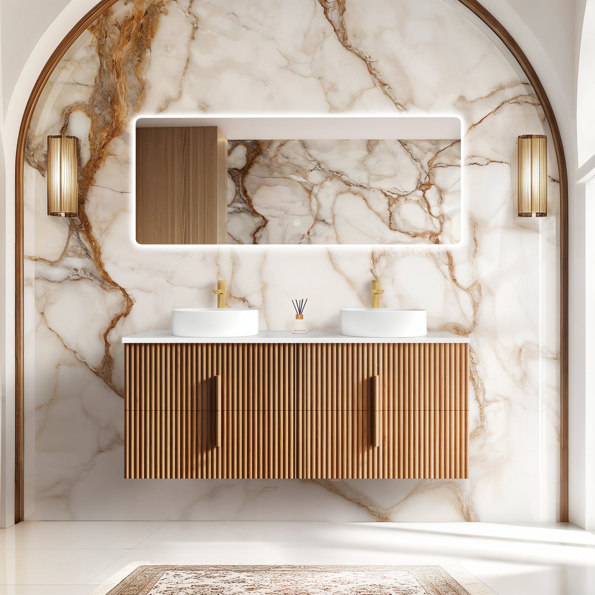 ORIO EDEN LIGHT WALNUT 1500MM DOUBLE BOWL WALL HUNG VANITY