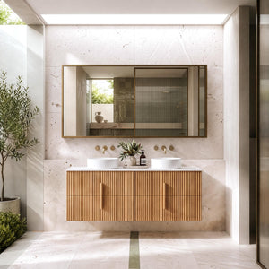 ORIO EDEN LIGHT WALNUT 1500MM DOUBLE BOWL WALL HUNG VANITY