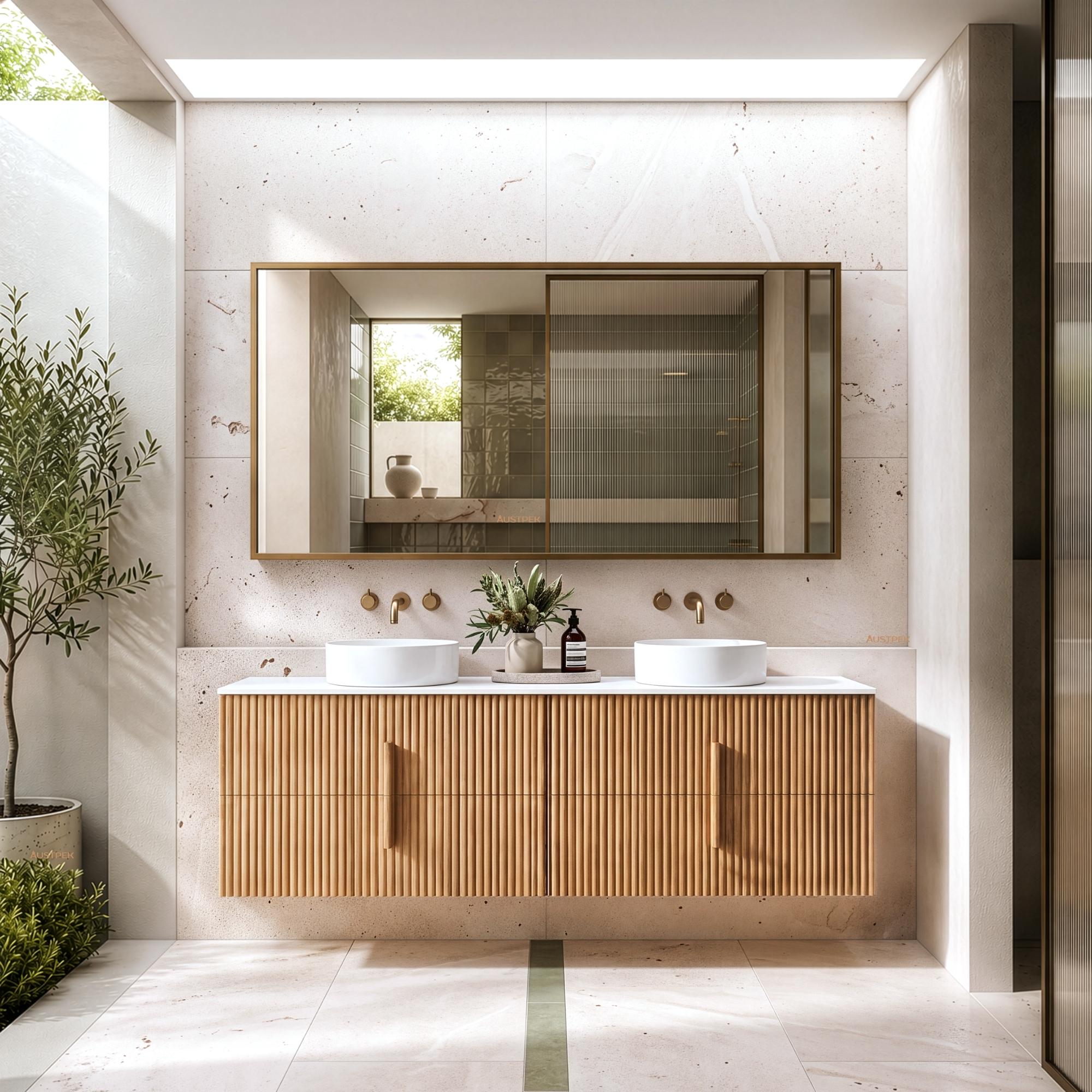 ORIO EDEN LIGHT WALNUT 1800MM DOUBLE BOWL WALL HUNG VANITY