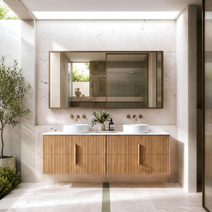 ORIO EDEN LIGHT WALNUT 1800MM DOUBLE BOWL WALL HUNG VANITY