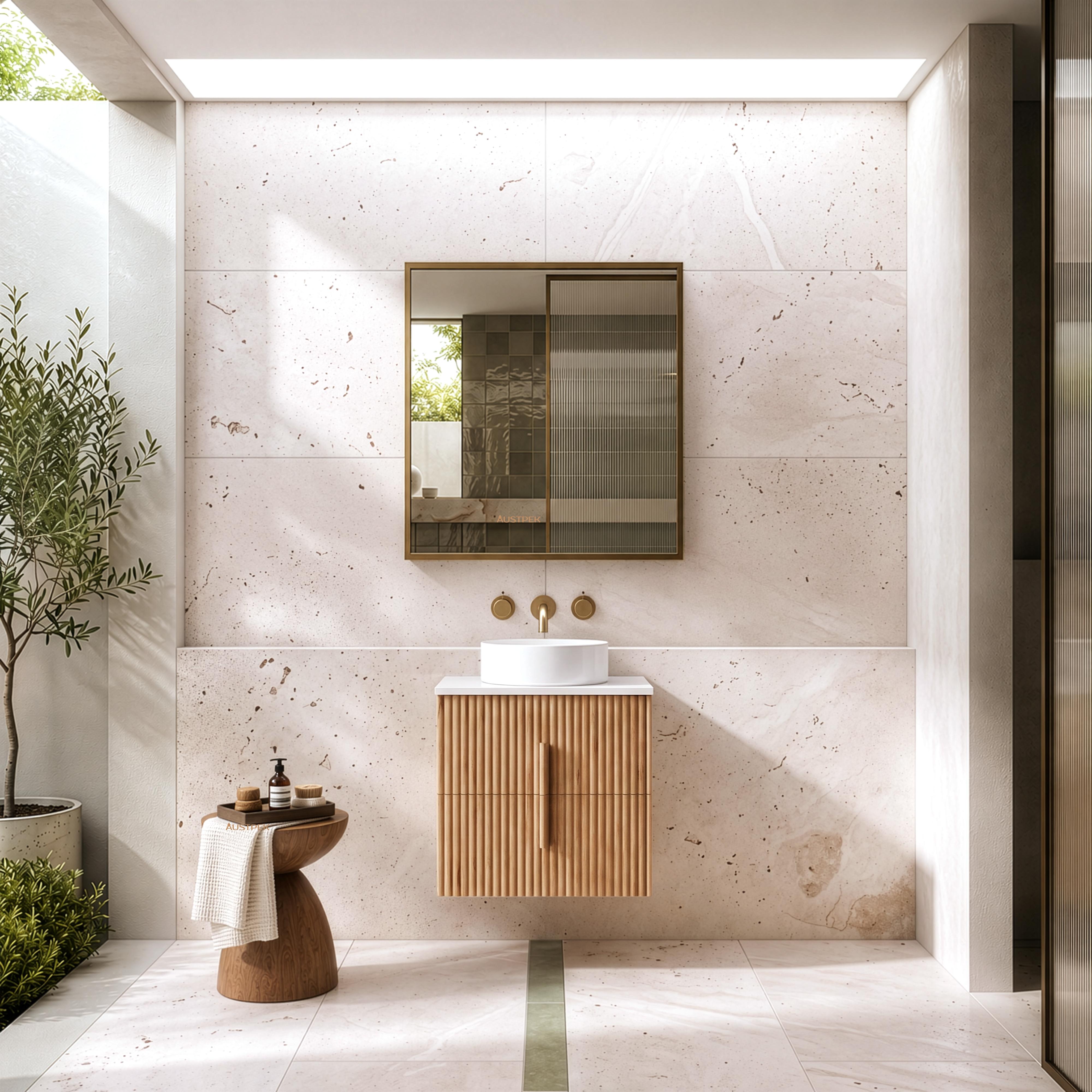 ORIO EDEN LIGHT WALNUT 600MM SINGLE BOWL WALL HUNG VANITY