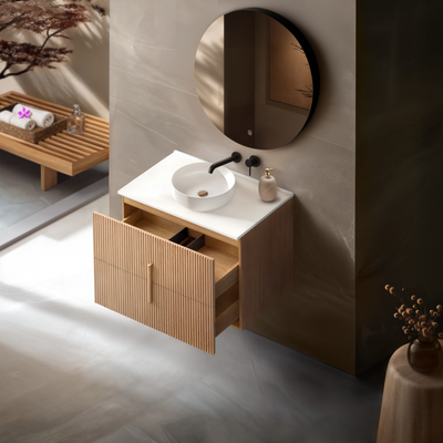 ORIO EDEN LIGHT WALNUT 750MM SINGLE BOWL WALL HUNG VANITY